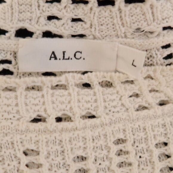 ALC crochet open knit sweater white baloon sleeve Large peplum stretch lace crew - Picture 6 of 9